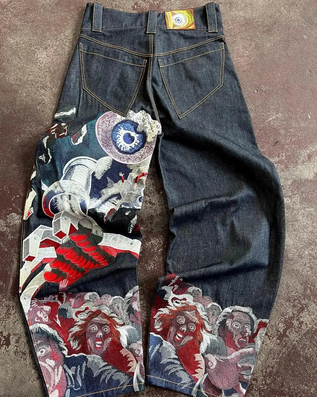 Flytonn- Streetwear y2k 90s Fashion -Y2k Jeans Harajuku Punk Oversized Graphic Embroidery Baggy Jeans Men and Women Wide Leg Jeans Hip Hop Casual Retro Streetwear