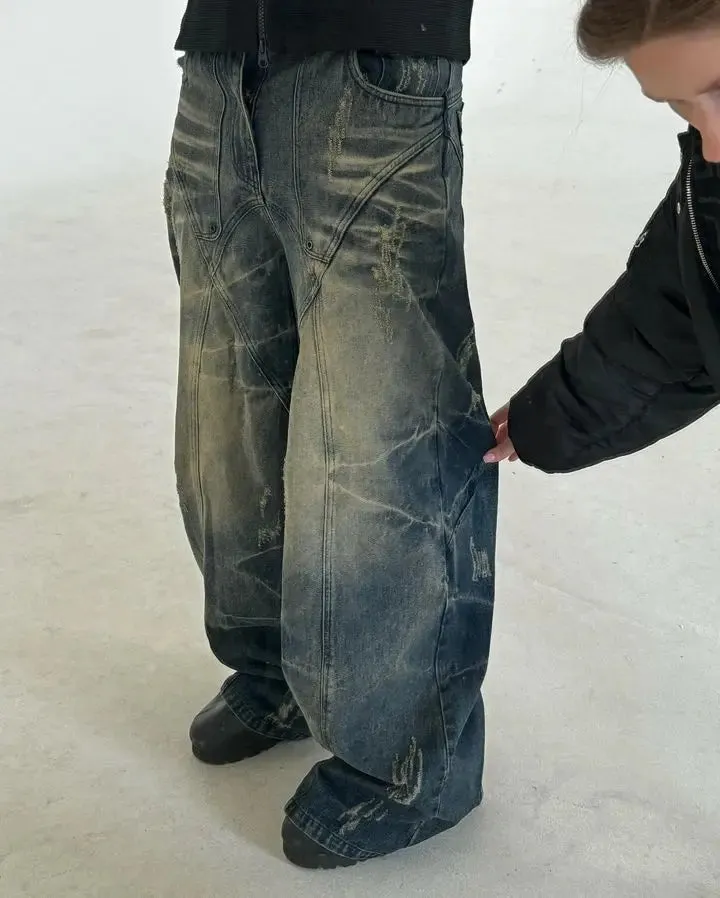 Flytonntore-Streetwear Men Outfits Tomboy Fits -Men Fall Outfits Outwear Streetwear y2k 90s Fashion Y2k Jeans Retro Distressed High Waisted Baggy Jeans Punk Hip Hop Men Women Wide Leg Straight Denim Pants Slouchy Streetwear