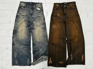 Flytonntore-Streetwear Men Outfits Tomboy Fits -Men Fall Outfits Outwear Streetwear y2k 90s Fashion Y2k Jeans Retro Distressed High Waisted Baggy Jeans Punk Hip Hop Men Women Wide Leg Straight Denim Pants Slouchy Streetwear