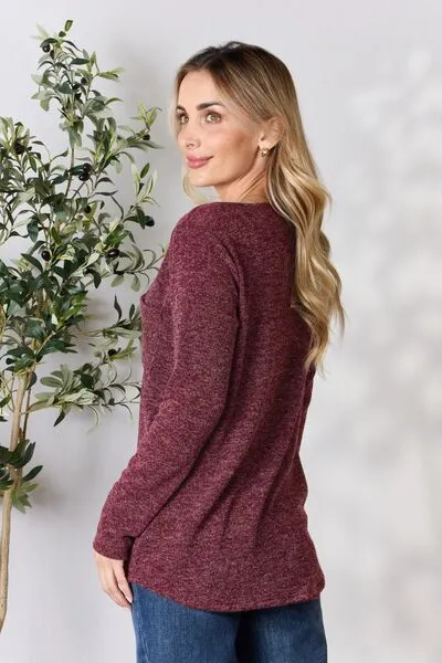 Full Size Notched Long Sleeve Top