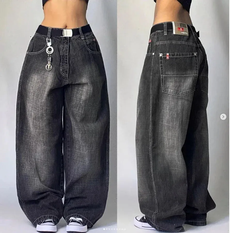 Girlary Streetwear New Harajuku Star Print Washed Baggy Jeans Women Y2K Fashion Retro Punk Casual Joker Gothic High Waist Wide Leg Pants