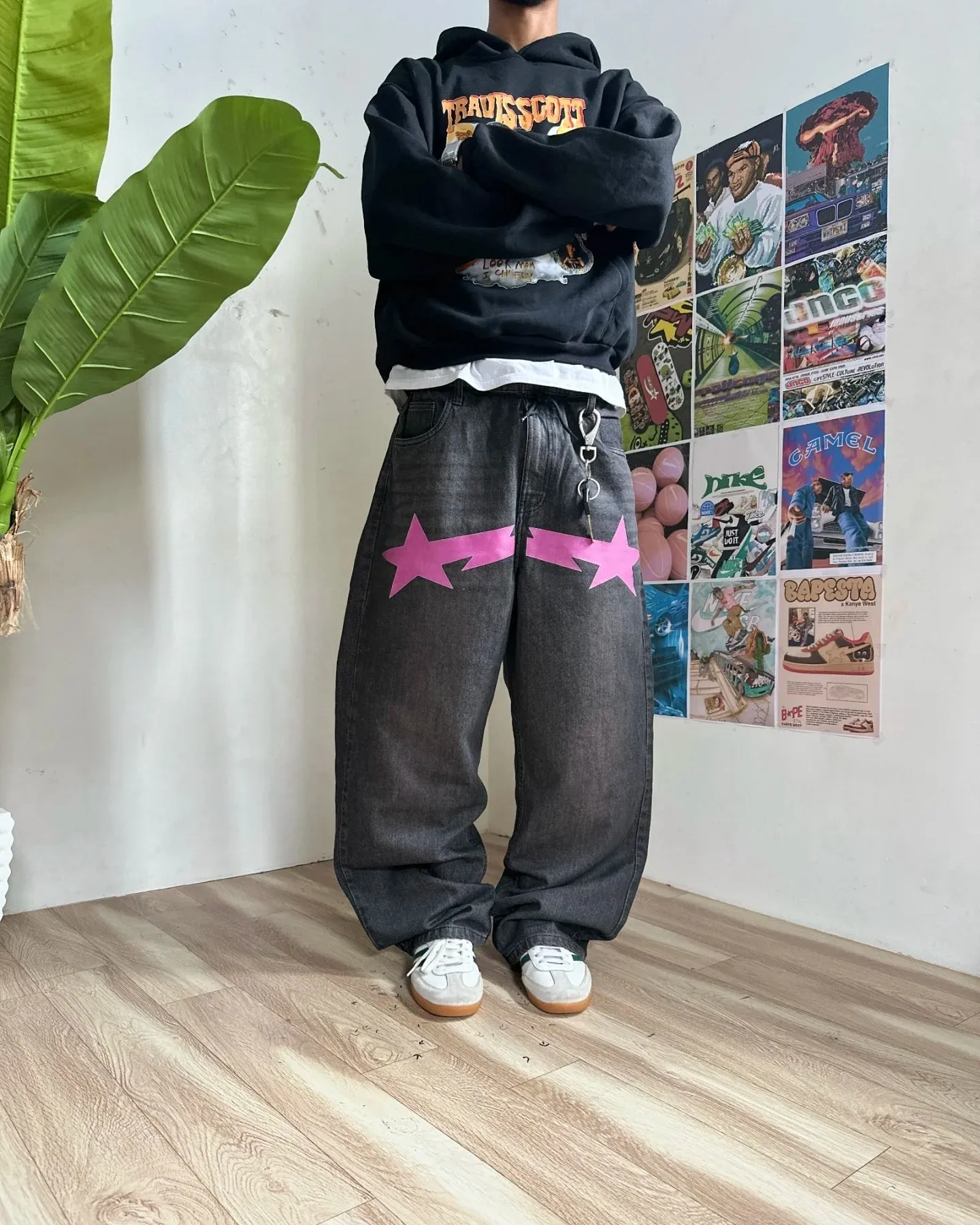 Girlary Streetwear New Harajuku Star Print Washed Baggy Jeans Women Y2K Fashion Retro Punk Casual Joker Gothic High Waist Wide Leg Pants
