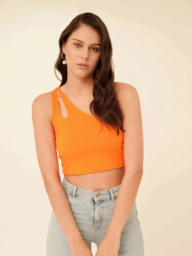 GRWM Cut Out Asymmetric Crop Top For Women