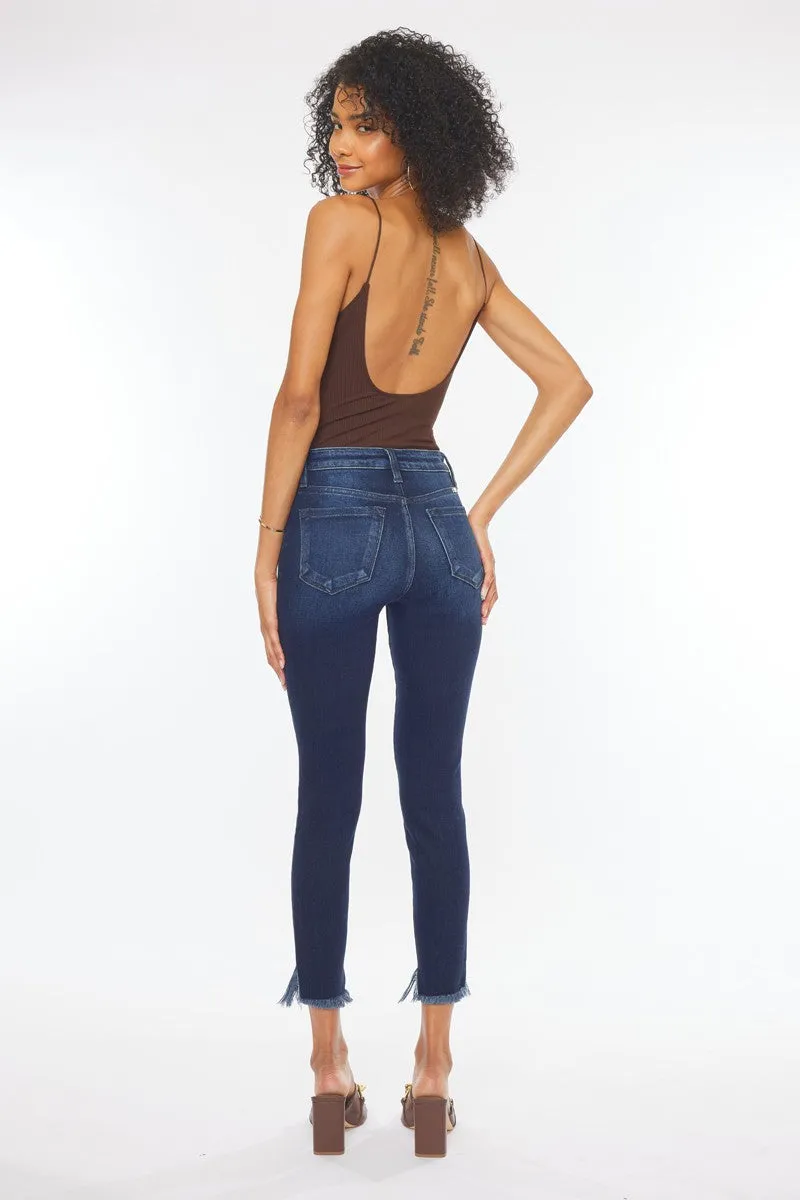 High Rise Fray Hem Skinny Jeans