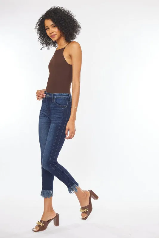 High Rise Fray Hem Skinny Jeans