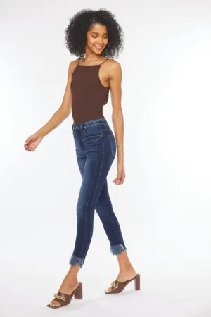 High Rise Fray Hem Skinny Jeans