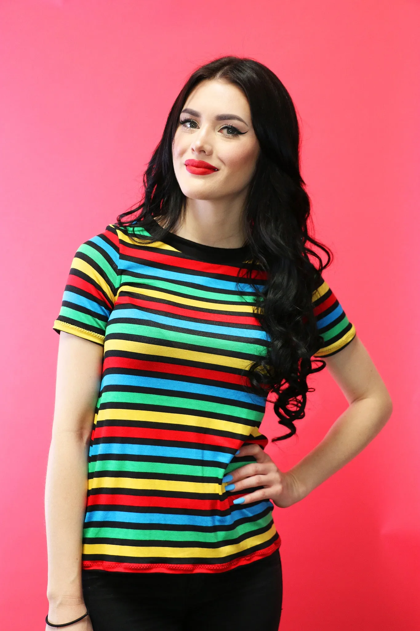 Jane Doe Tee in Rainbow Stripes