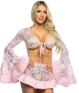 JR175 - Sequin Faux Fur Trimmed Skirt