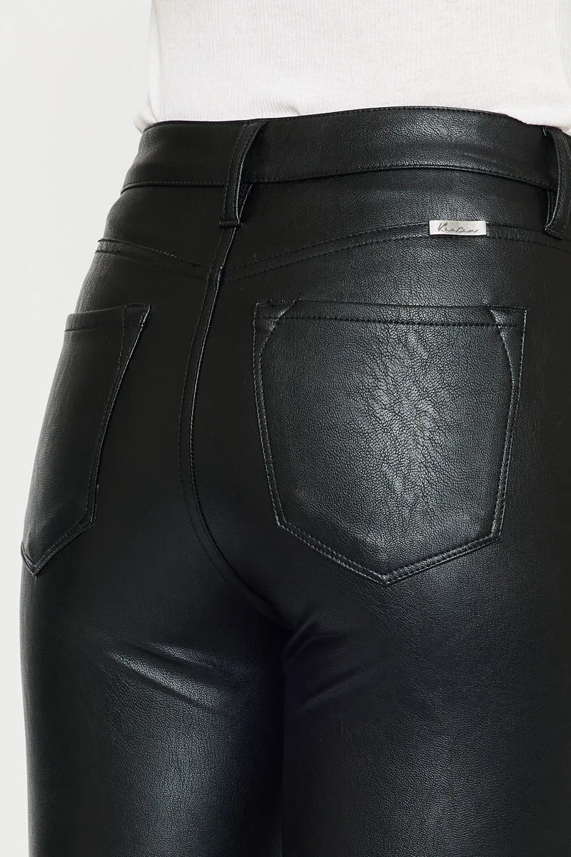 Kiwi Mid Rise Faux Leather Flare Jeans