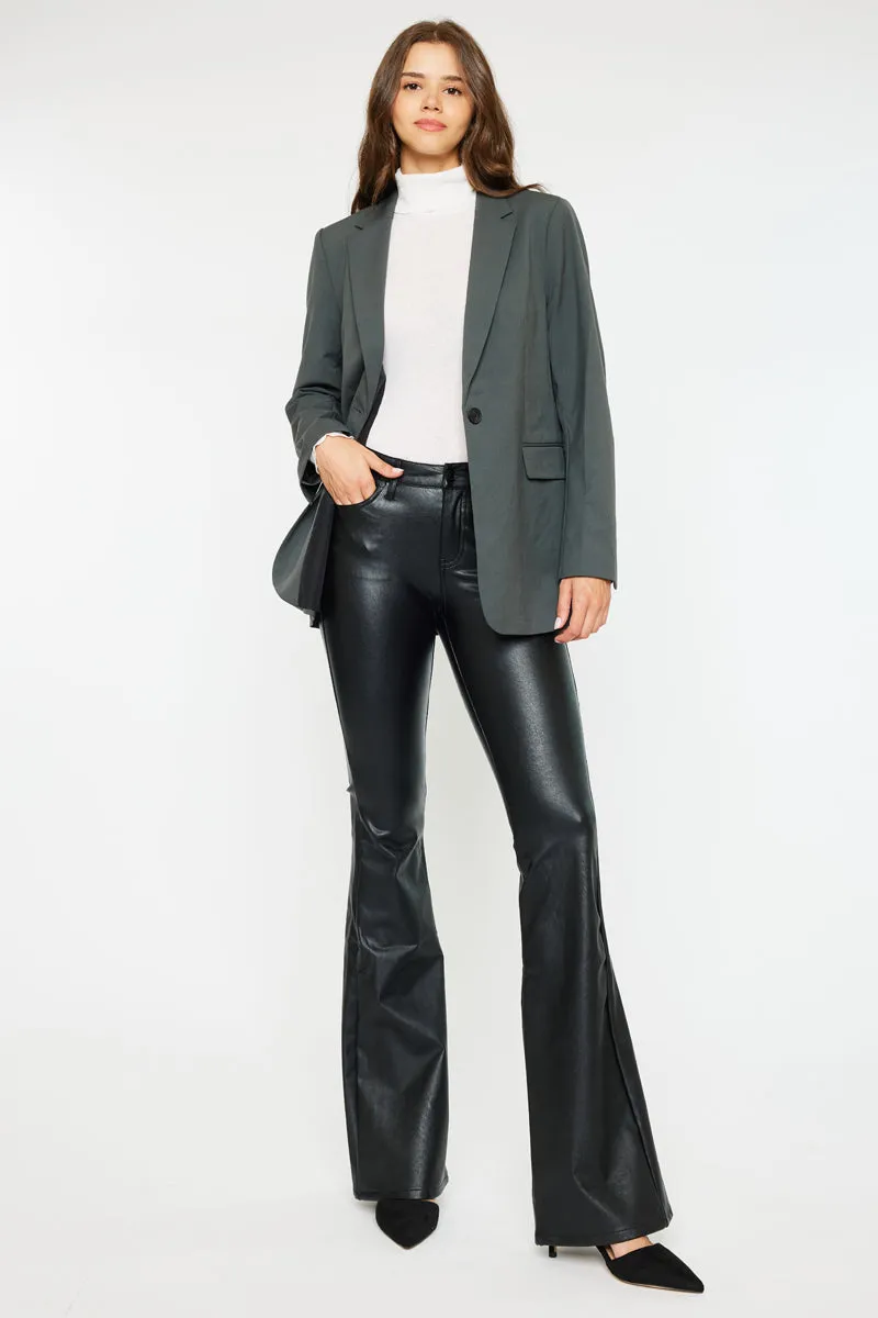 Kiwi Mid Rise Faux Leather Flare Jeans