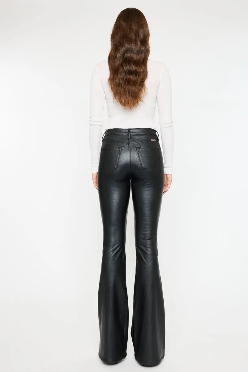 Kiwi Mid Rise Faux Leather Flare Jeans