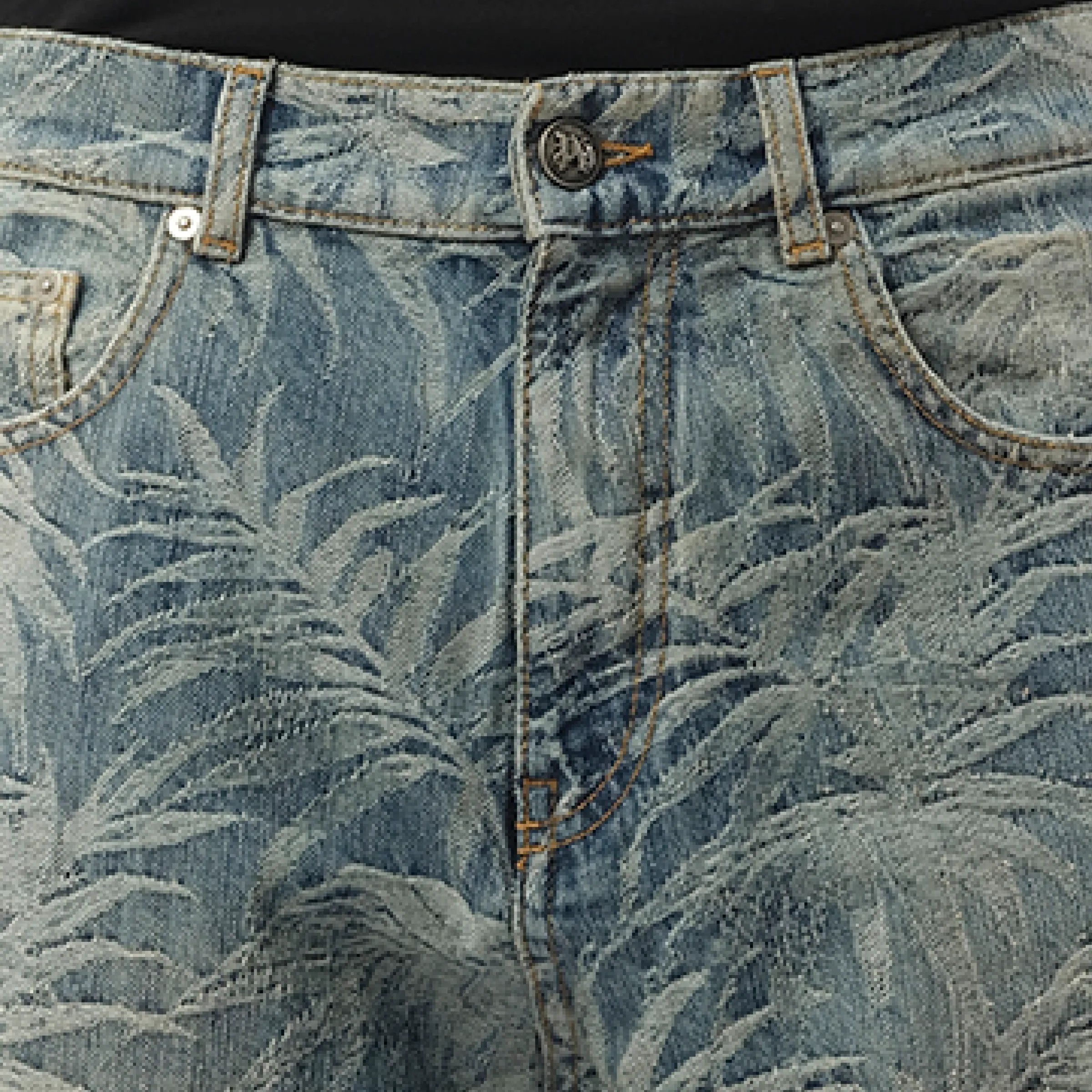 Loose 5 Pocket Palms Wash Denim Pants in Indigo Blue