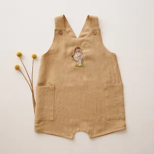 Melon Linen Button Front Jumpsuit with Hedgehog on Toadstool Embroidery