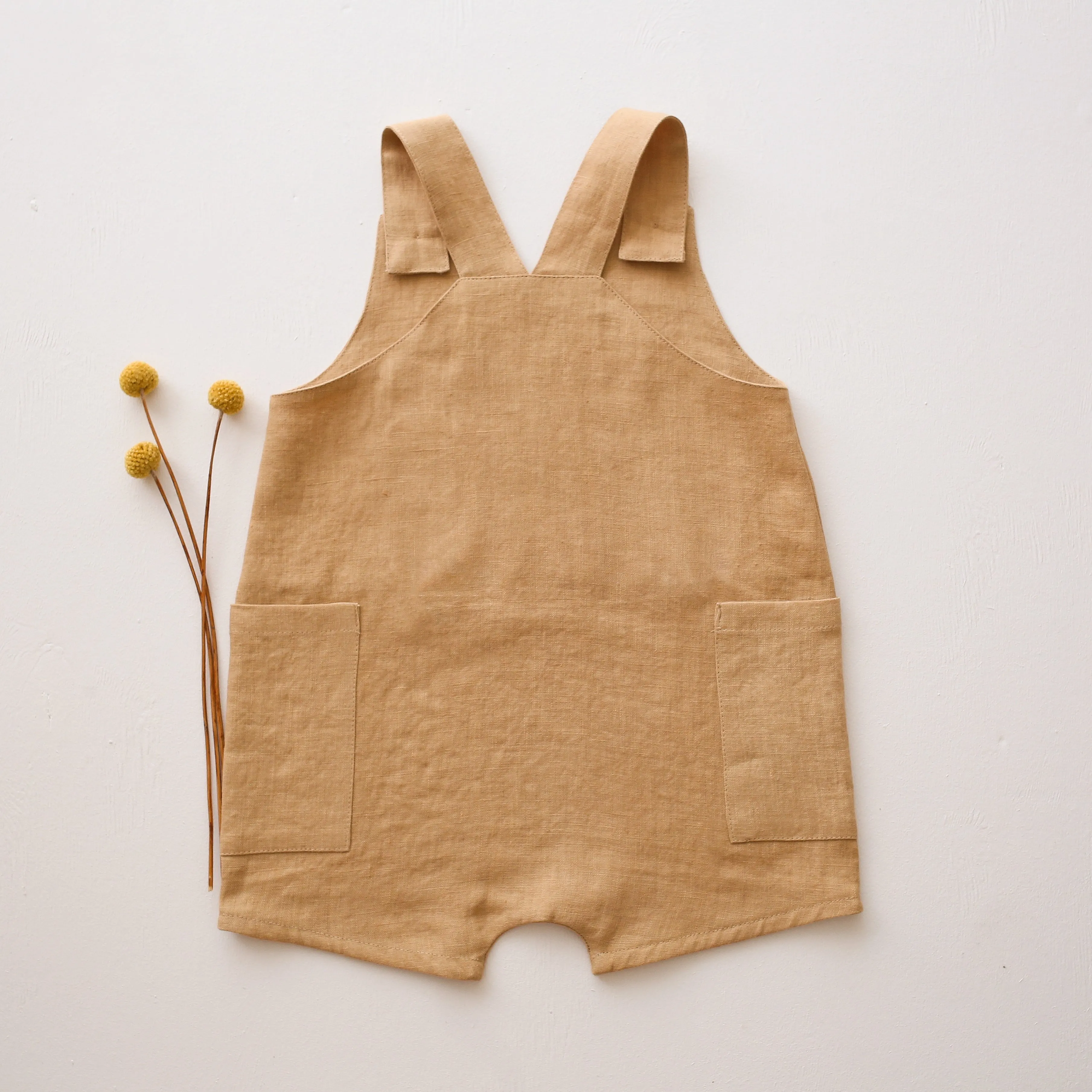 Melon Linen Button Front Jumpsuit with Hedgehog on Toadstool Embroidery