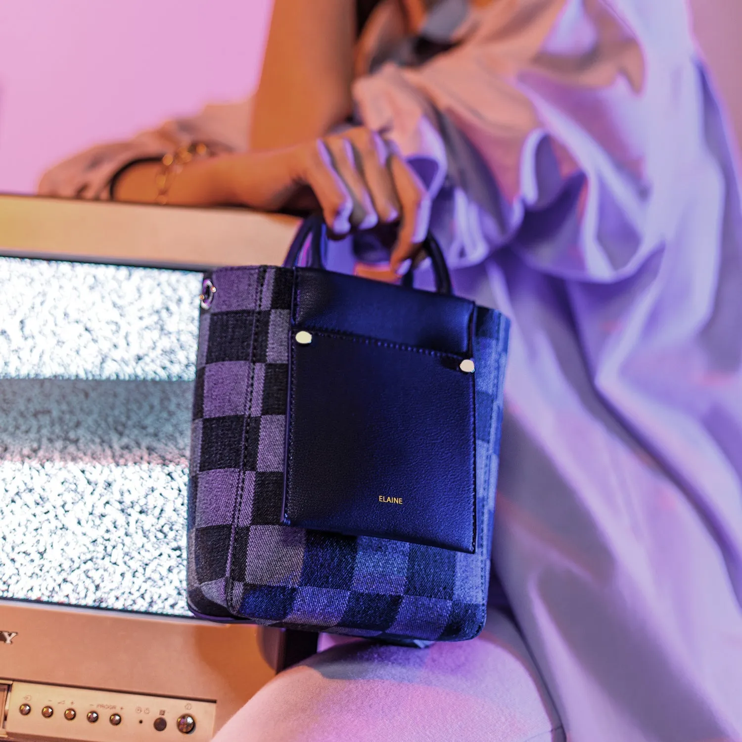Nicola Mini Tote Denim - Checkered Navy