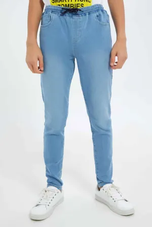 Senior Boys Blue Baggy Fit Jeans