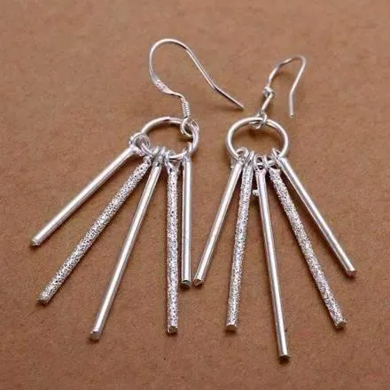 Sterling Silver Five Link Bar Dangling Earrings