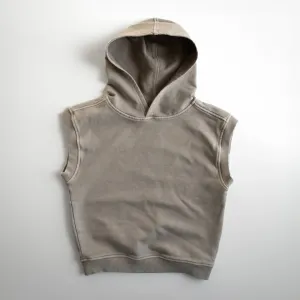 Tan Acid Wash Sleeveless Hoodie