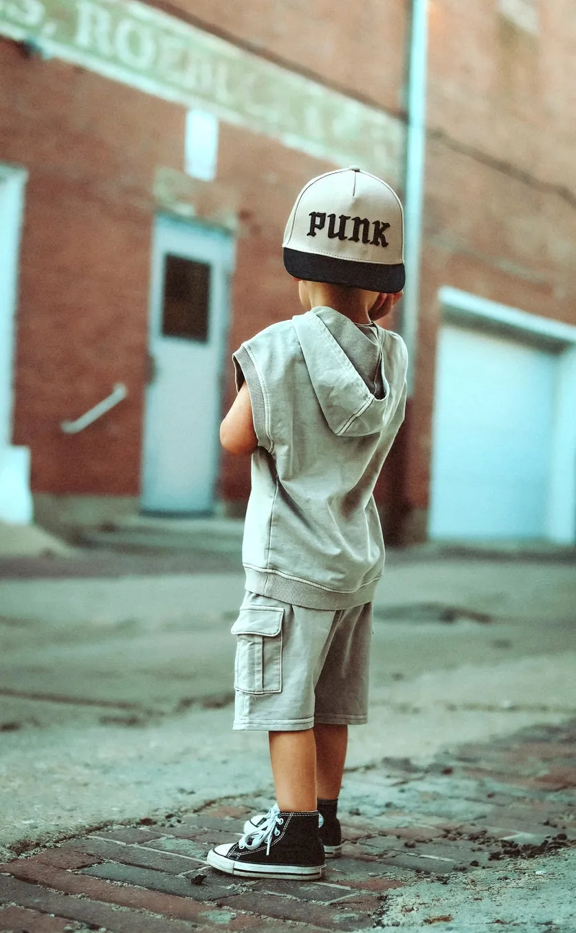 Tan Acid Wash Sleeveless Hoodie