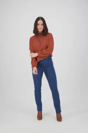 Vassalli 234DN Blue Denim - Slim Leg Full Length Denim Pull On Jeans