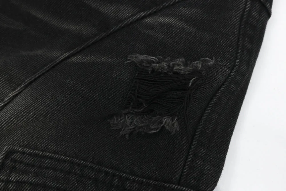 Washed Hole Denim Overalls Men