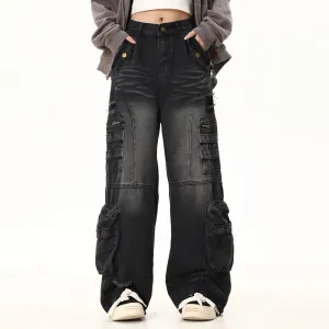 Washed Hole Denim Overalls Men