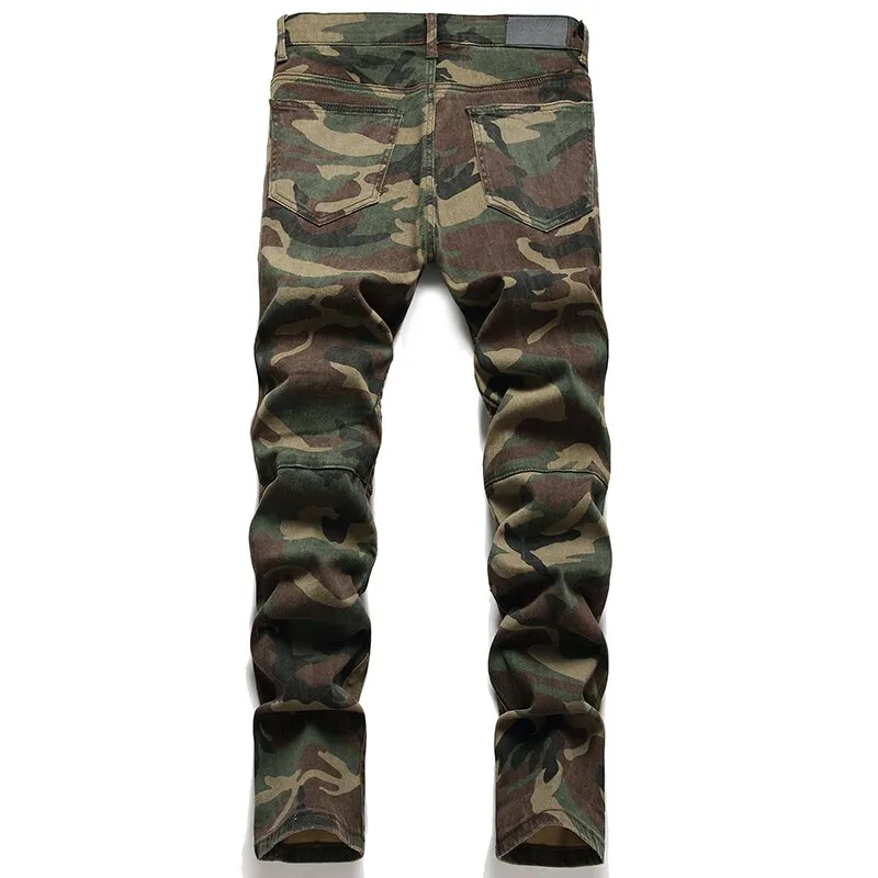 West Louis Camouflage Soldier Ripped Denim Pants