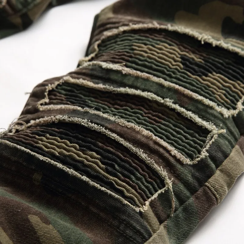 West Louis Camouflage Soldier Ripped Denim Pants