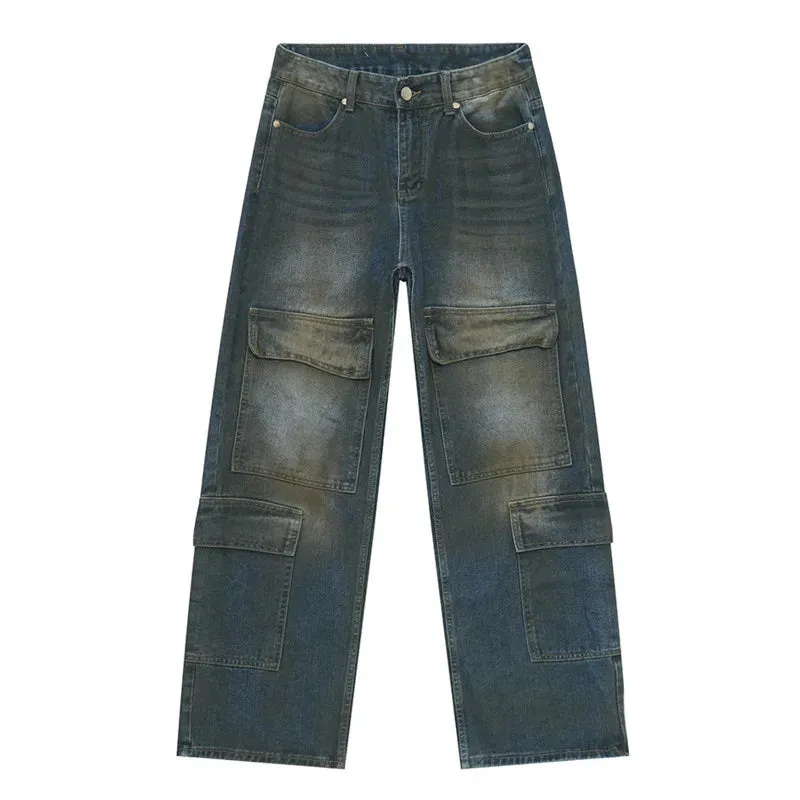Wiaofellas  -  fall outfit Men Jeans Washed Straight Loose Streetwear Multi-pocket New Stylish Male Denim Pants Vintage Overalls Autumn