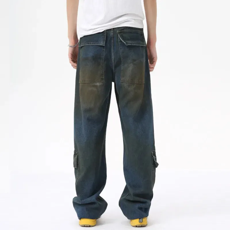 Wiaofellas  -  fall outfit Men Jeans Washed Straight Loose Streetwear Multi-pocket New Stylish Male Denim Pants Vintage Overalls Autumn