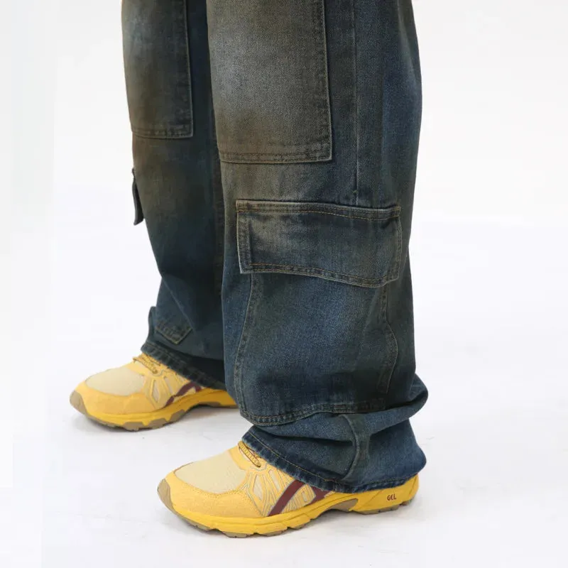 Wiaofellas  -  fall outfit Men Jeans Washed Straight Loose Streetwear Multi-pocket New Stylish Male Denim Pants Vintage Overalls Autumn