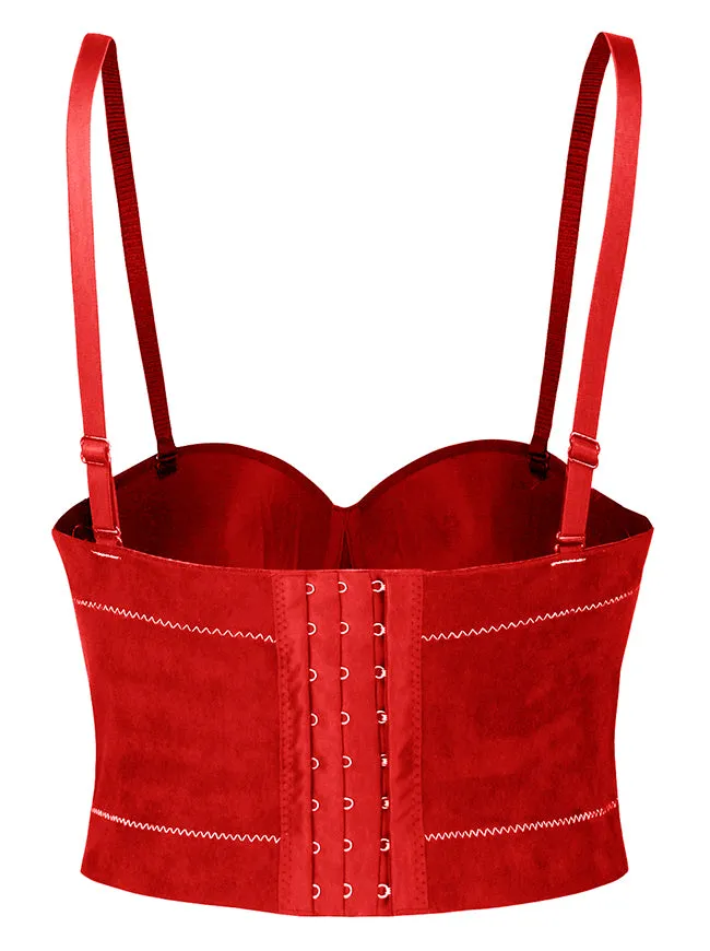 Womens Sexy Spaghetti Straps Crop Top Suede Sheer Push Up Bra Corset Bustier Top