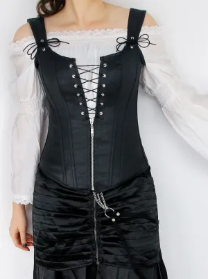 Women's Victorian Ruffle Off Shoulder Blouse Top with Punk Leather Vest Corset