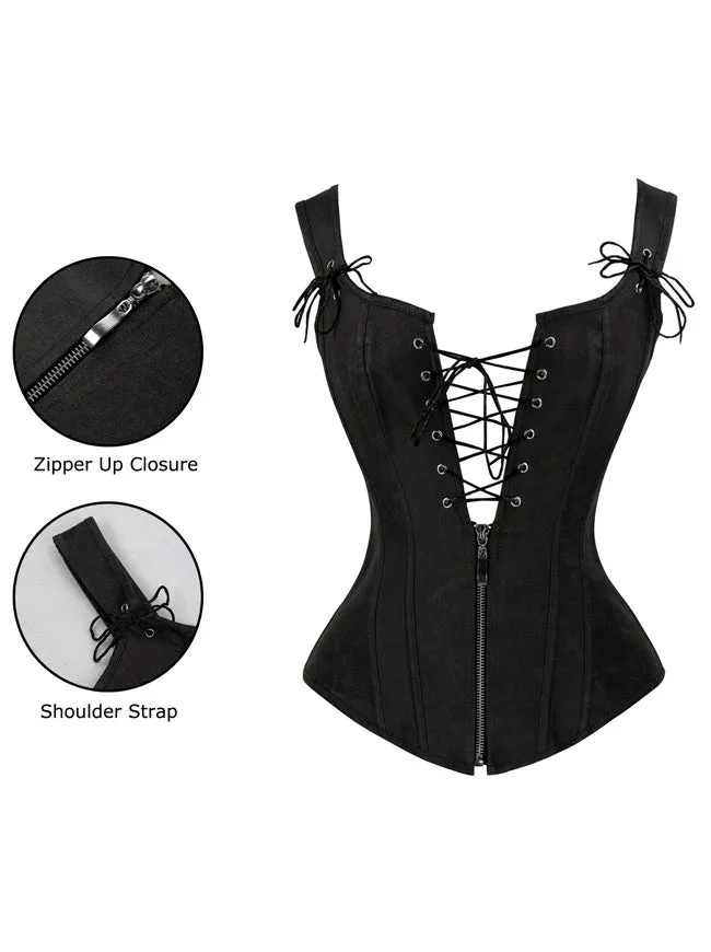 Women's Victorian Ruffle Off Shoulder Blouse Top with Punk Leather Vest Corset